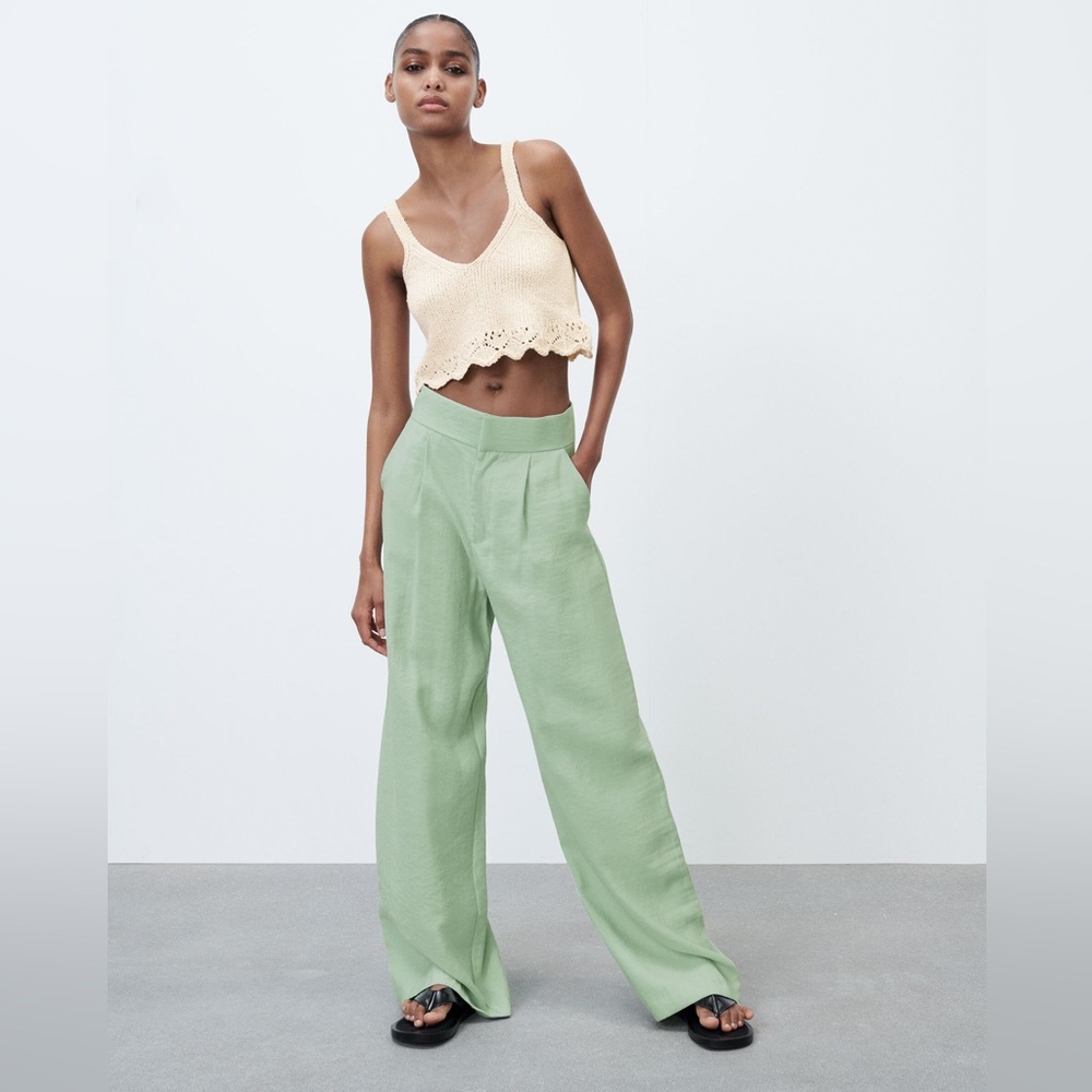 Zara High Waist Wide Leg Trousers Sea Green